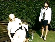 Outdoor school girl spanking frenzy - juicy little slits and hot burning asses